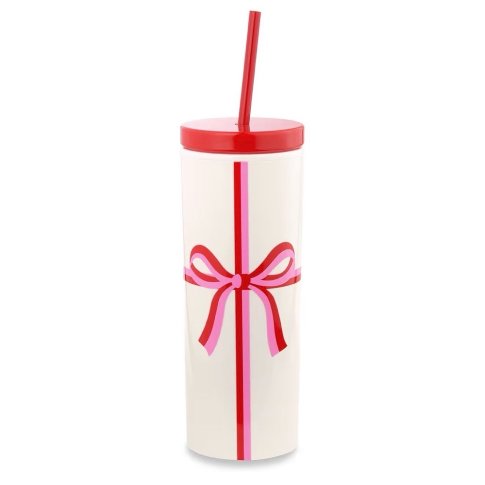 kate spade new york Insulated Tumbler with Reusable Straw, Candy Bow